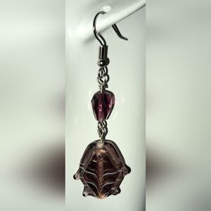 Elegant Purple Lampwork Glass Bead Earrings in Stainless Steel